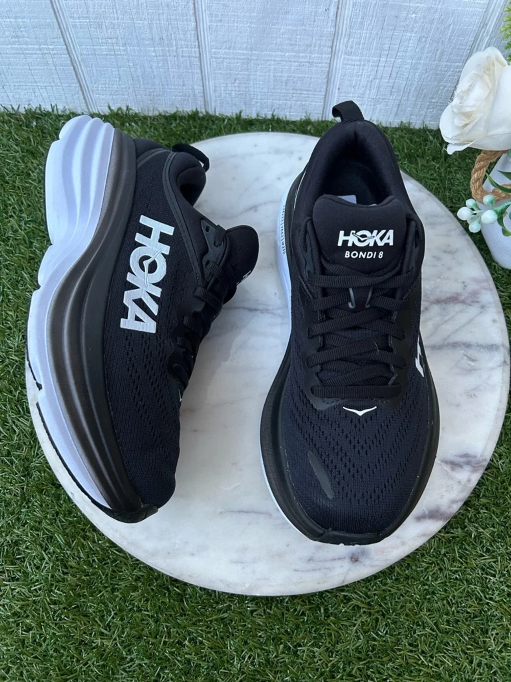 HOKA BONDI 8 Running black and white Shoe women size 12.5 2E new/no box